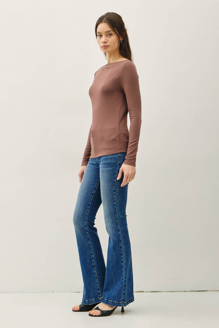 Basic Boat Neck Long Sleeve Knit Top