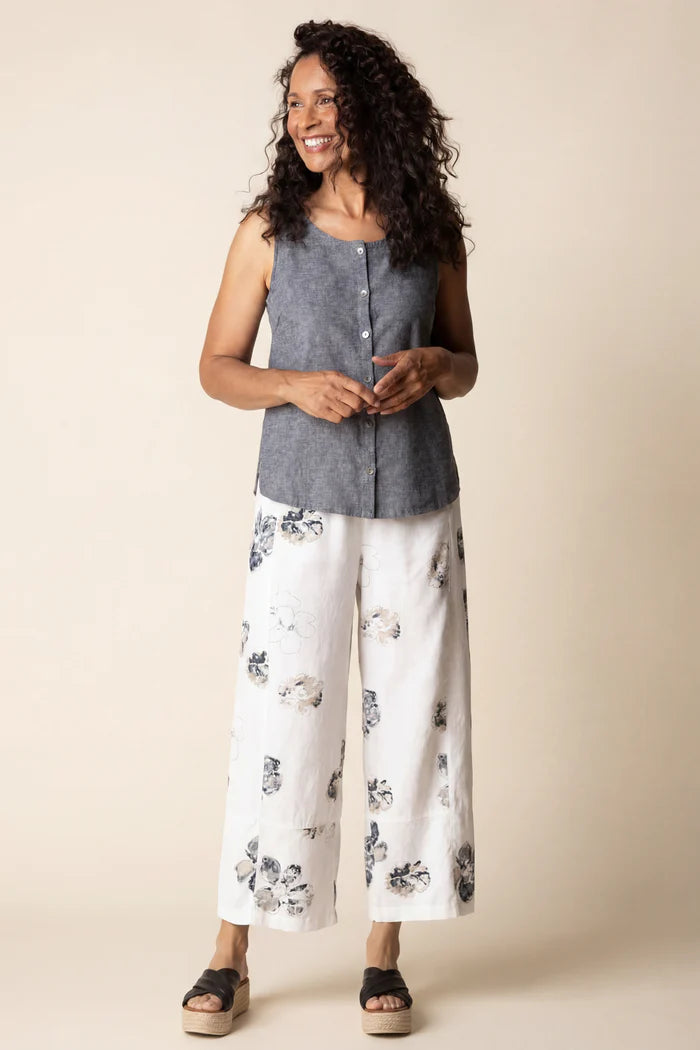 Linen Floral Seamed Crop Pant