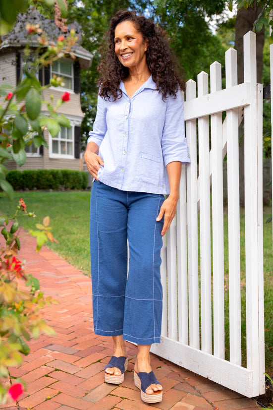 Linen Solid Seamed Crop Pant