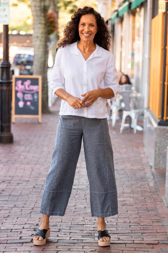 Linen Solid Seamed Crop Pant