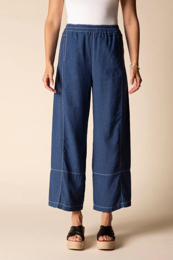 Linen Solid Seamed Crop Pant