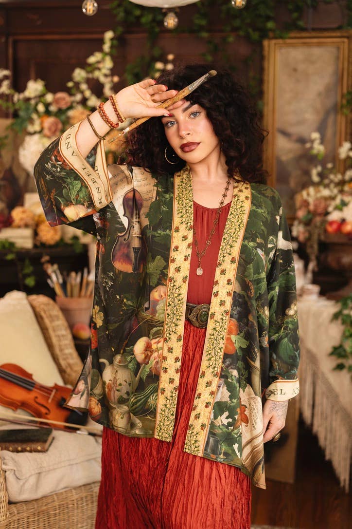 Labour of Love Matineé (mid) Duster w/ florals & violin
