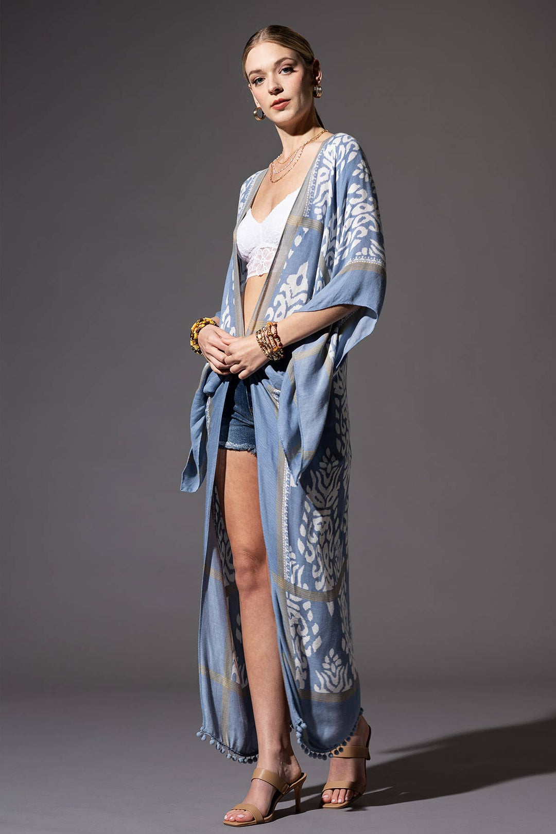 Damask Print Kimono with Sleeves