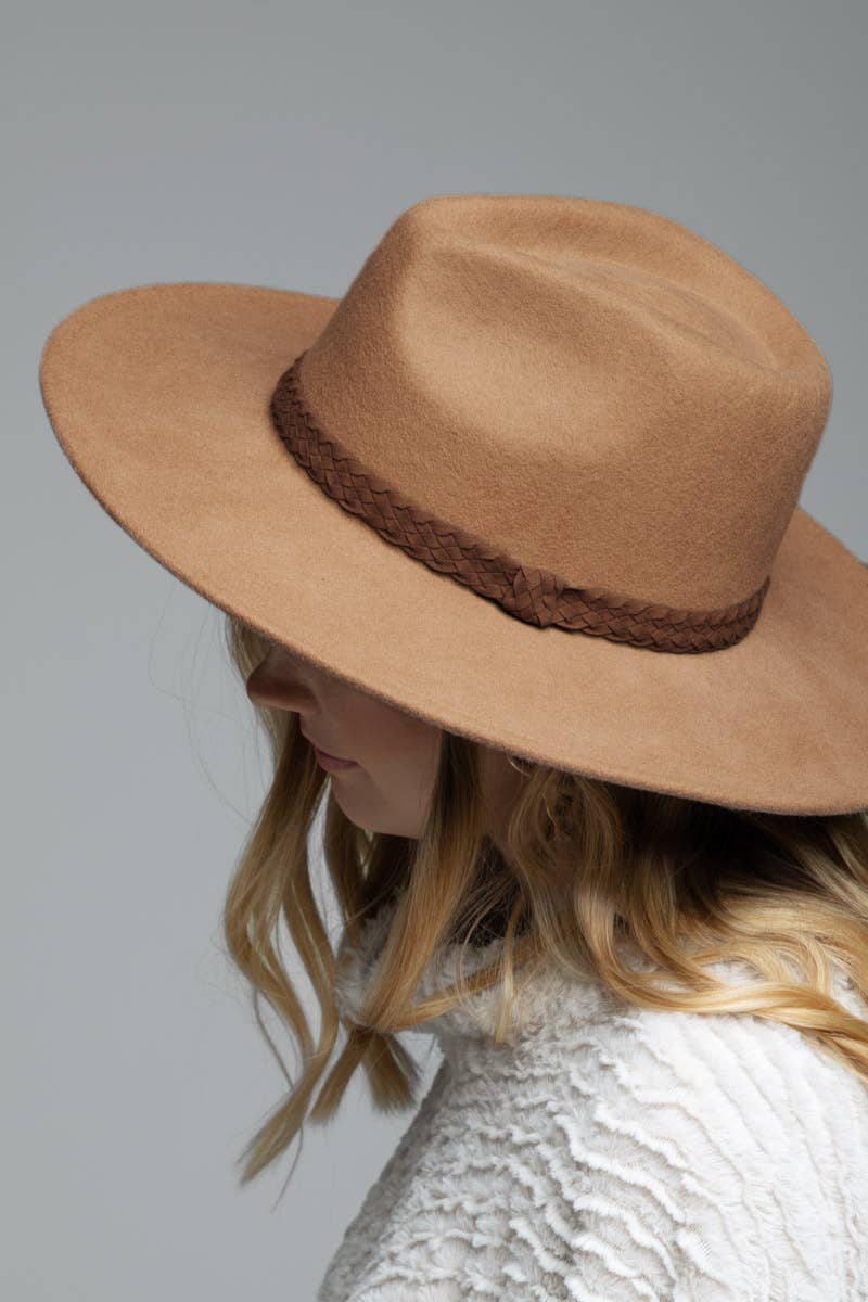 100% Wool Braided Leather Trim Panama Hat