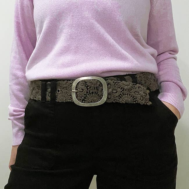 Midnight Oasis Embroidered Wool Belt