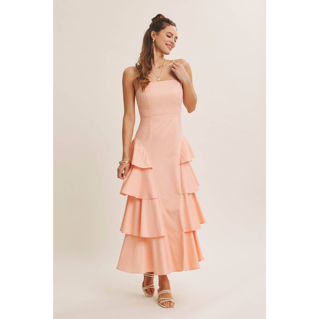 Clean Lines Meets Playful Side-Tiered Ruffle Maxi Dress