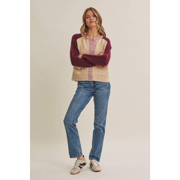 Morning Light Cafe Wool Blend Color Block Cardigan