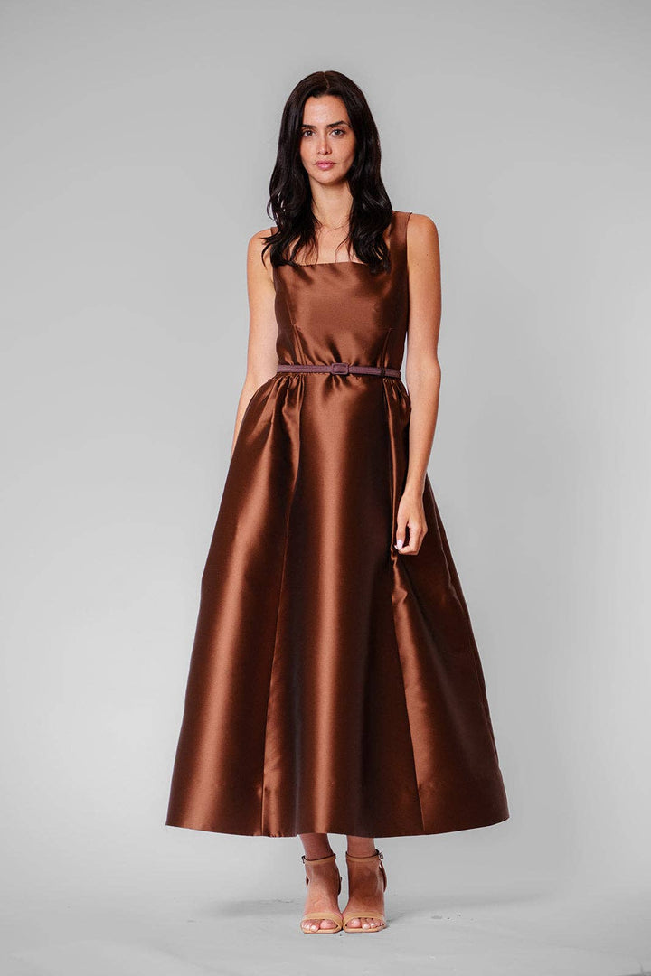 Sleeveless Square Neck Midi Dress w/Velvet Belt