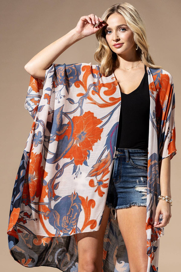 Orange Blue Multi Kimono