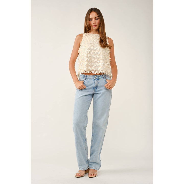 Fringed Sequin Sleeveless Top