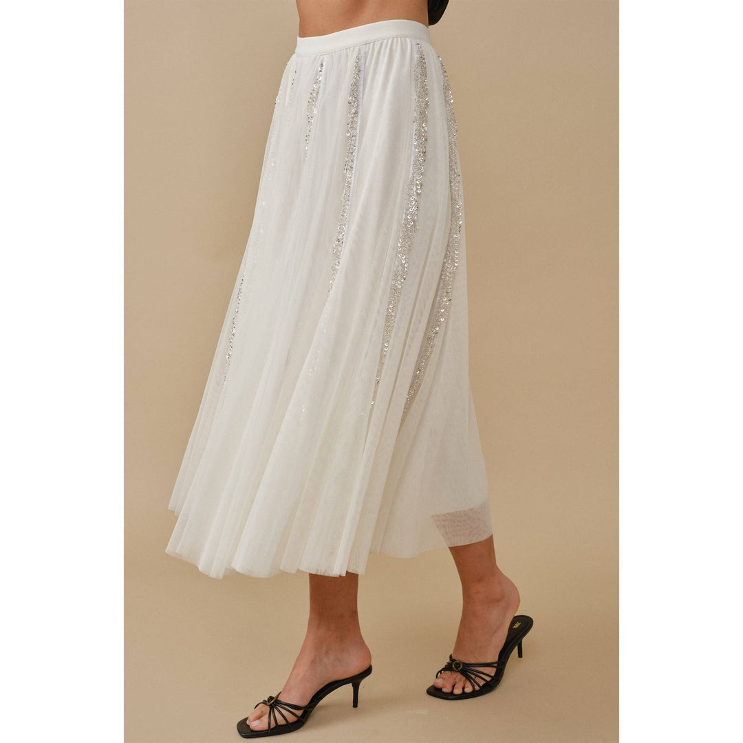 Ethereal Glamour Sequin Panelled Tulle Midi Skirt