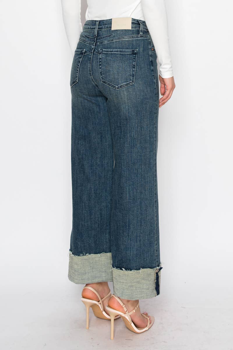 Tummy Control High Rise Cuffed Wide Leg Jean