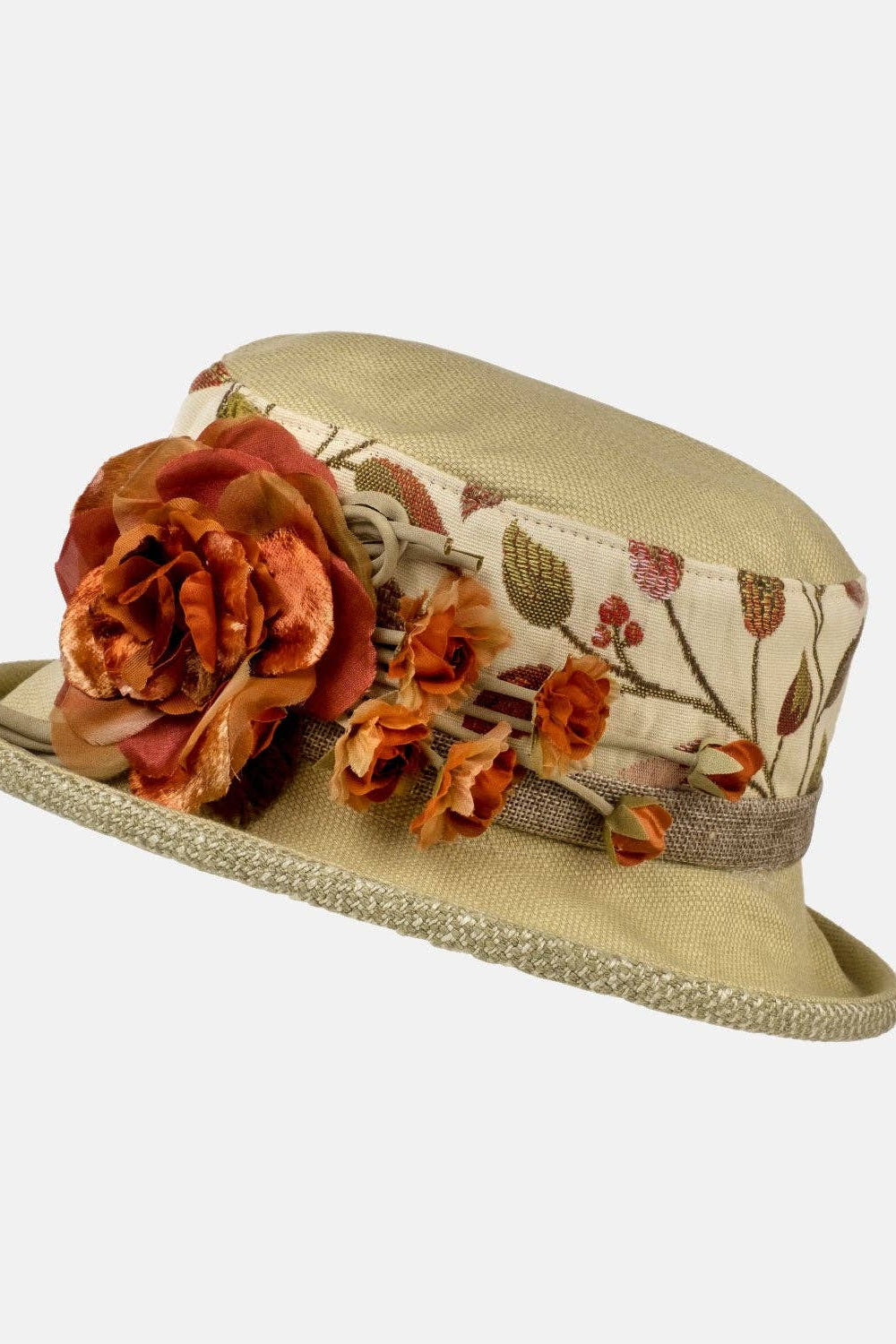 Cream and Terracotta Small Brim Vintage Hat