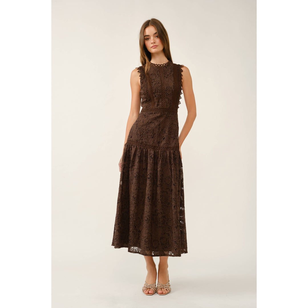 Flora Elegant Guipure Lace Sleeveless Maxi Dress