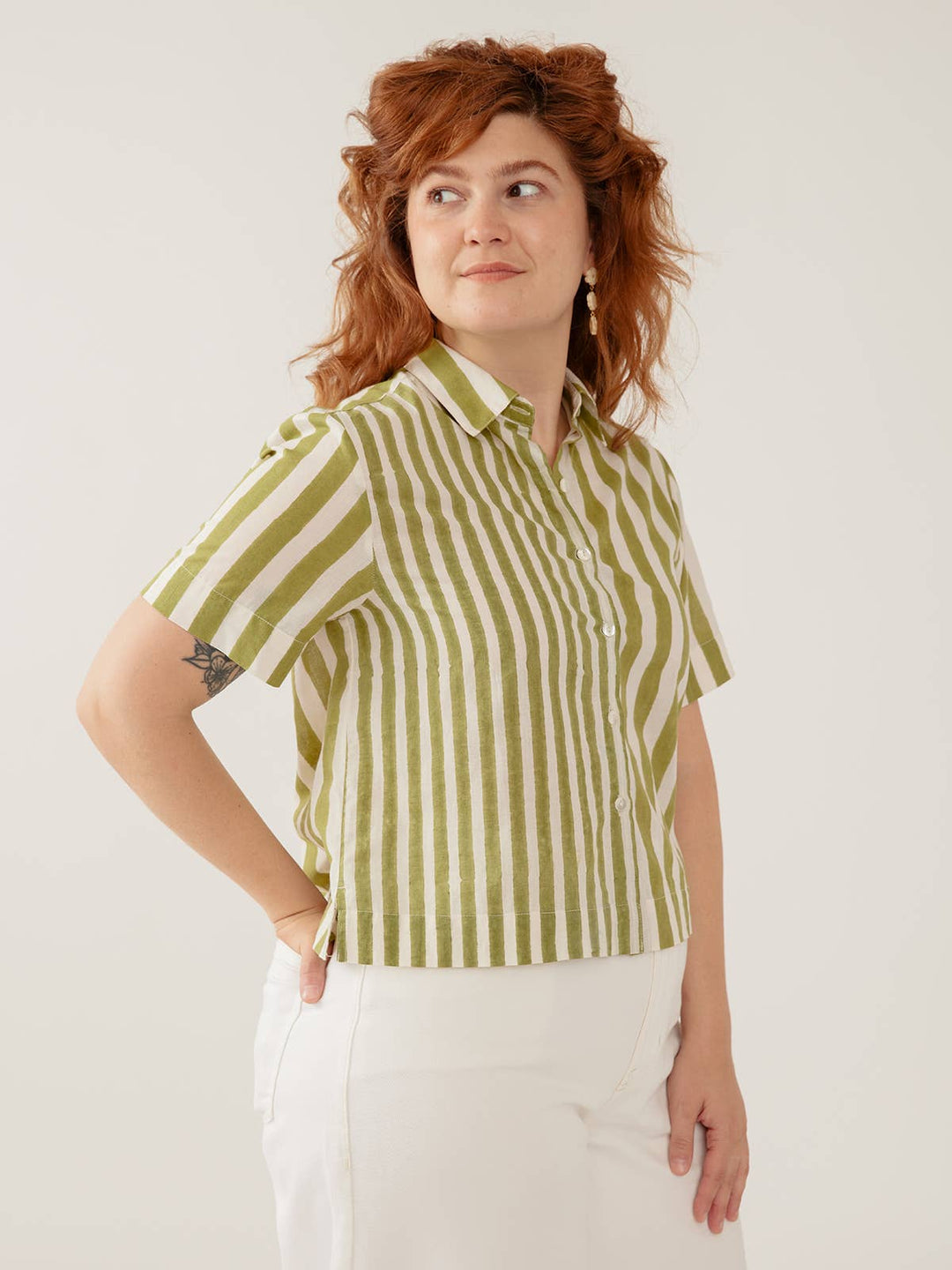 Benji Button Down Shirt Green Stripe