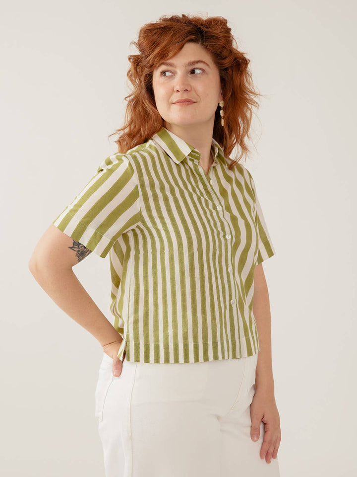 Benji Button Down Shirt Green Stripe