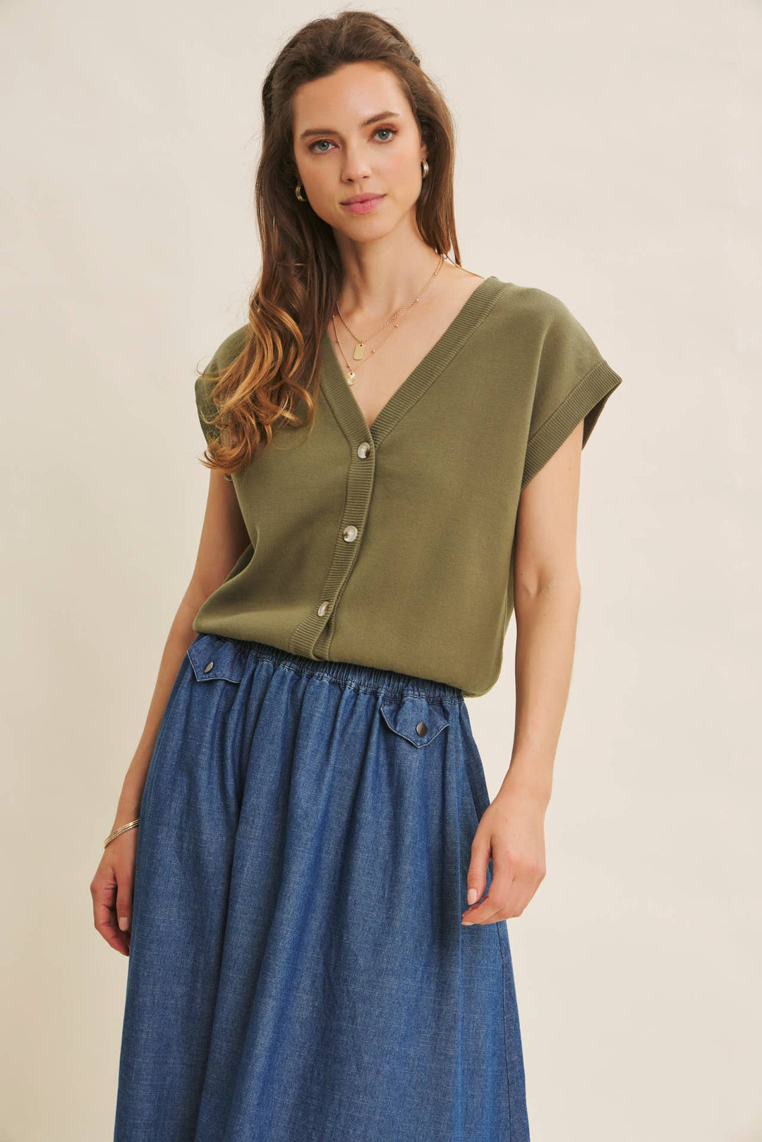 Multi-Way Versatility Soft Cotton Button-Down Sweater Vest