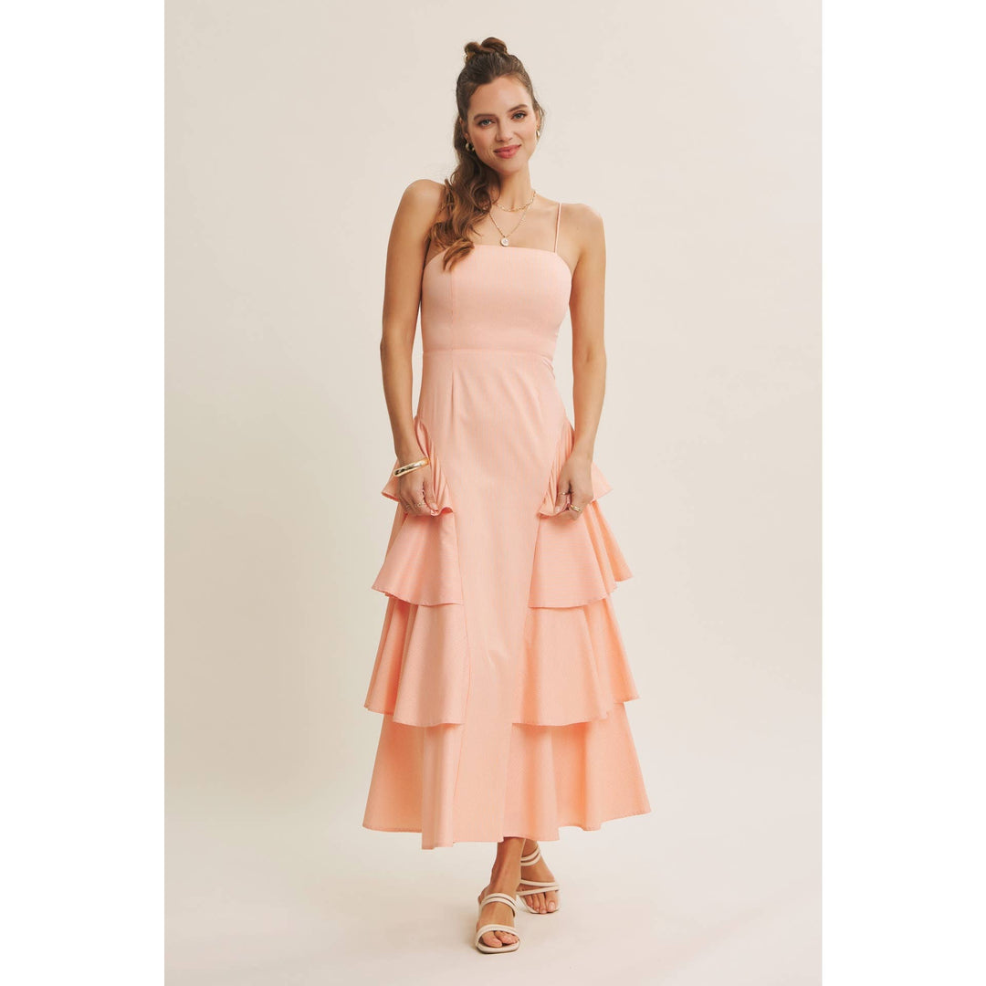 Clean Lines Meets Playful Side-Tiered Ruffle Maxi Dress
