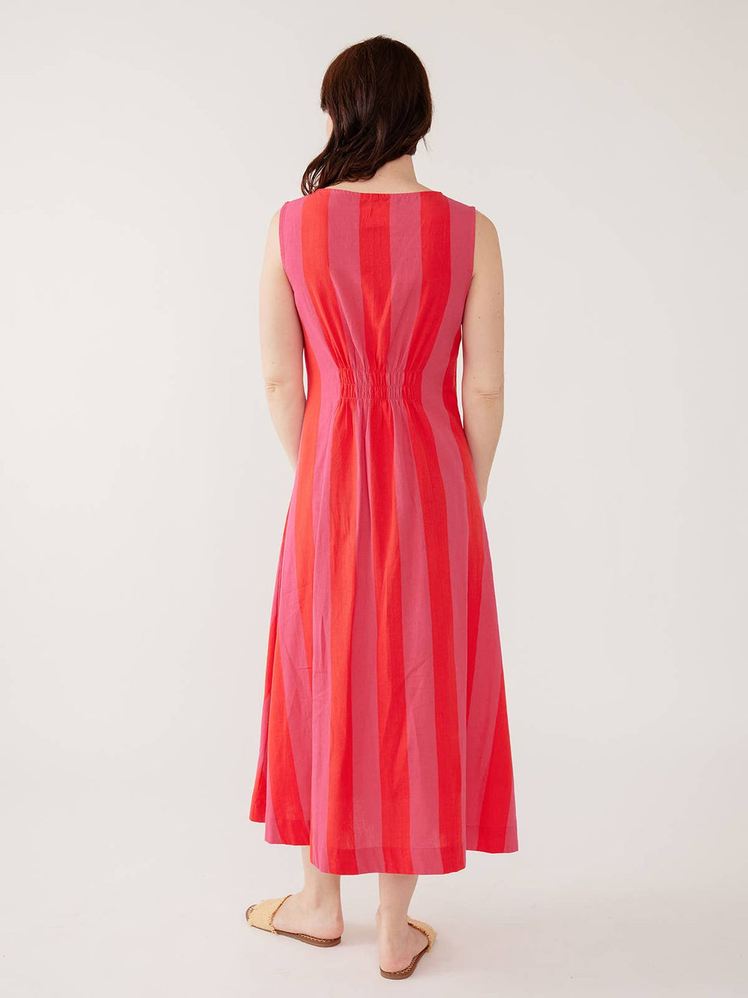 Artsy Traveler Sleeveless Midi Dress Pink Red Linen Cotton