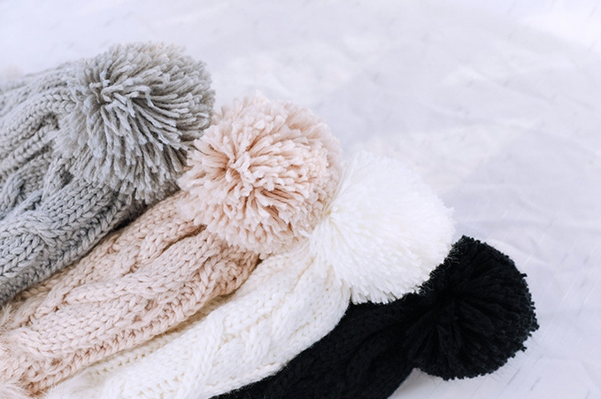 Winter Pompom Beanie Cable Knit Hat with Faux Fur Tie