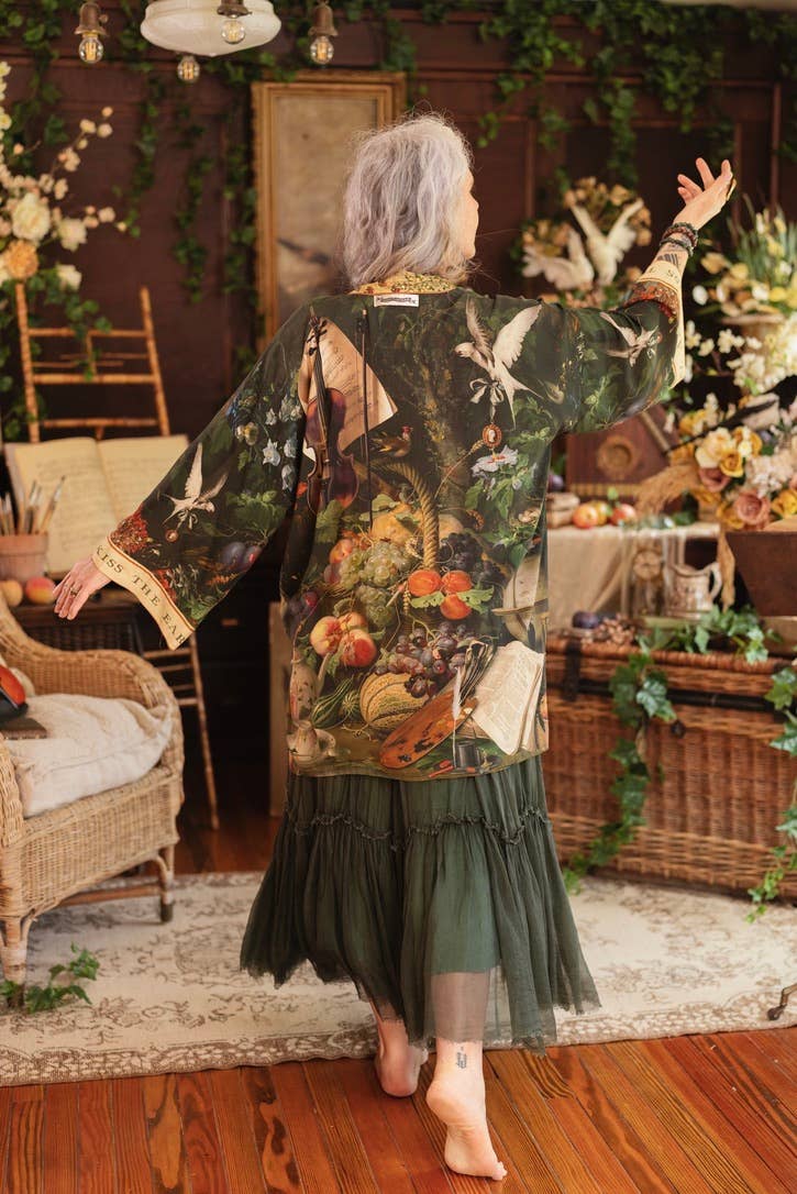 Labour of Love Matineé (mid) Duster w/ florals & violin