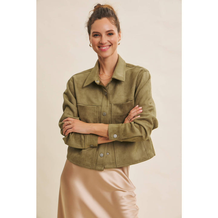 Versatile Luxe Stretchy Suede Jacket with Statement Pockets