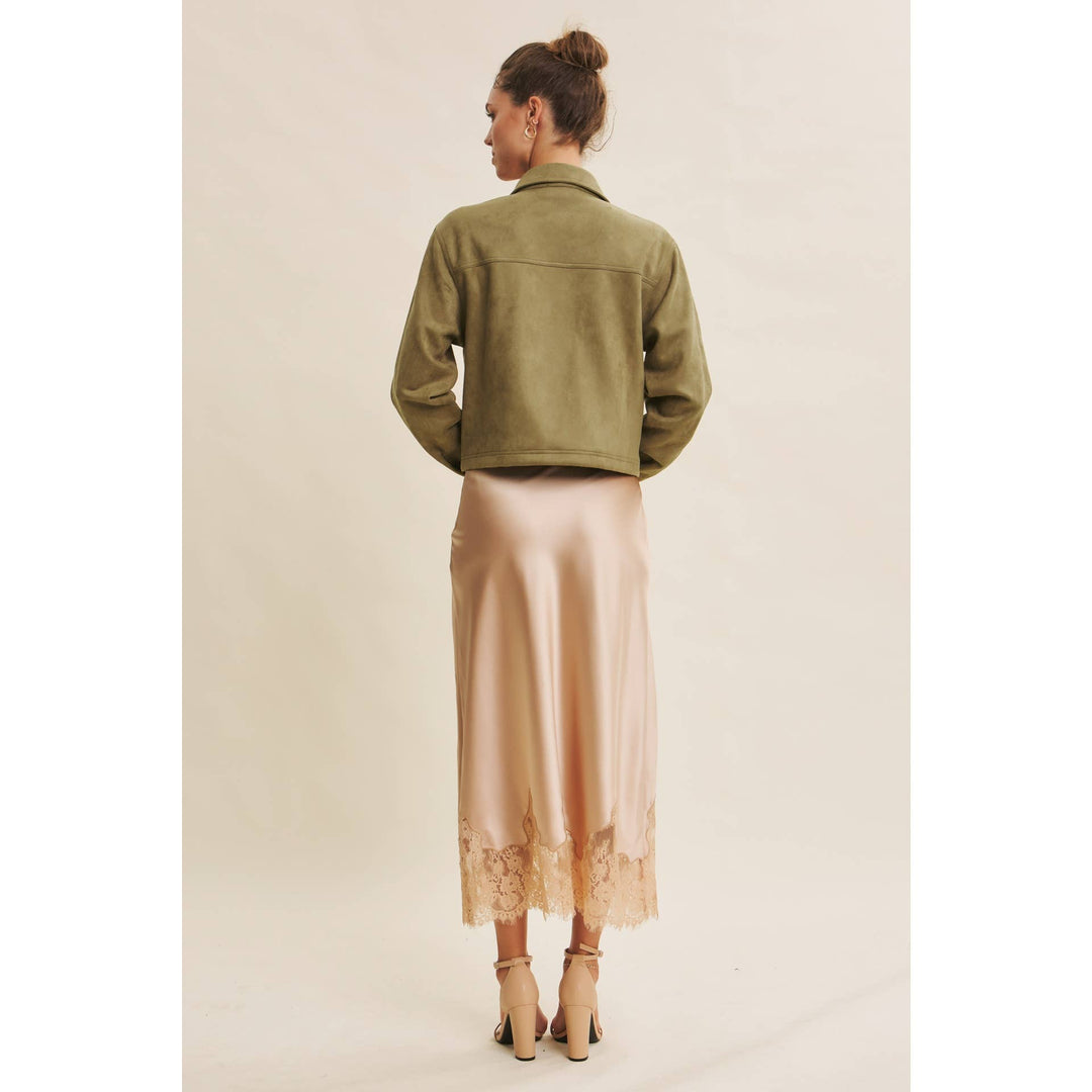 Versatile Luxe Stretchy Suede Jacket with Statement Pockets