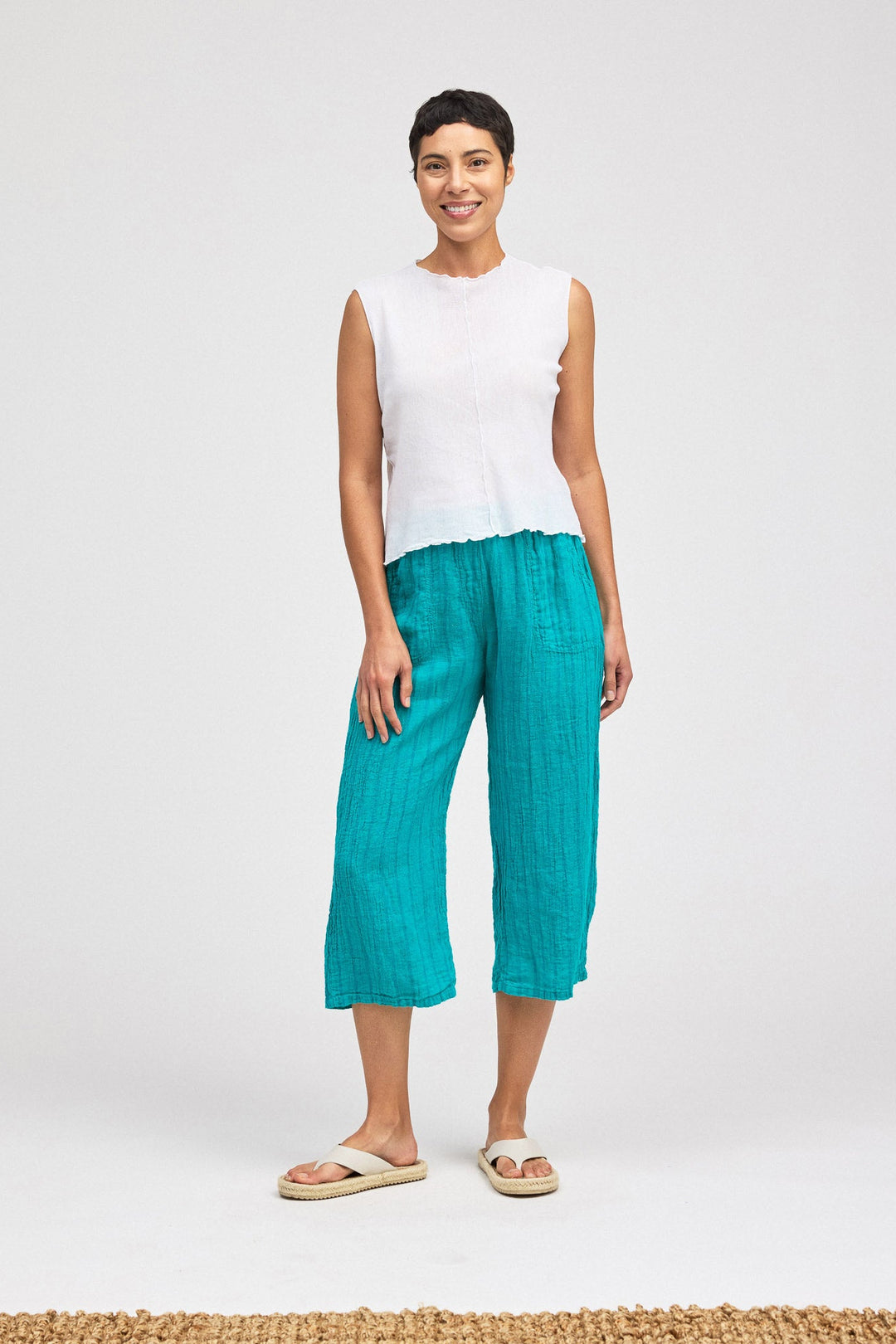 Crinkle Crop Linen Stripe Pant