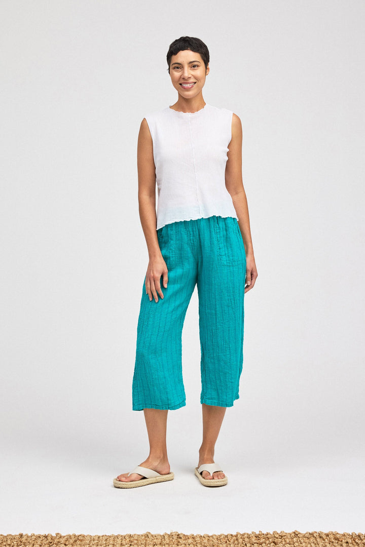 Crinkle Crop Linen Stripe Pant