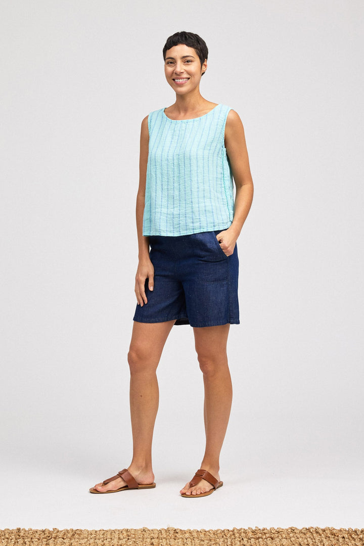 Side Button Shell Stripe Tank