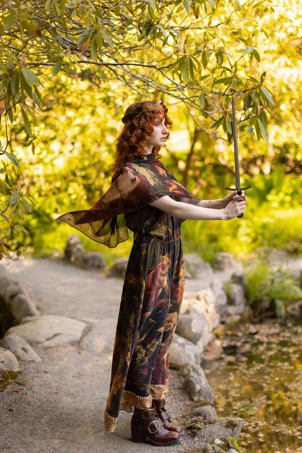 The Messenger Long Maxi Slip Dress w/ Joan of Arc & Florals