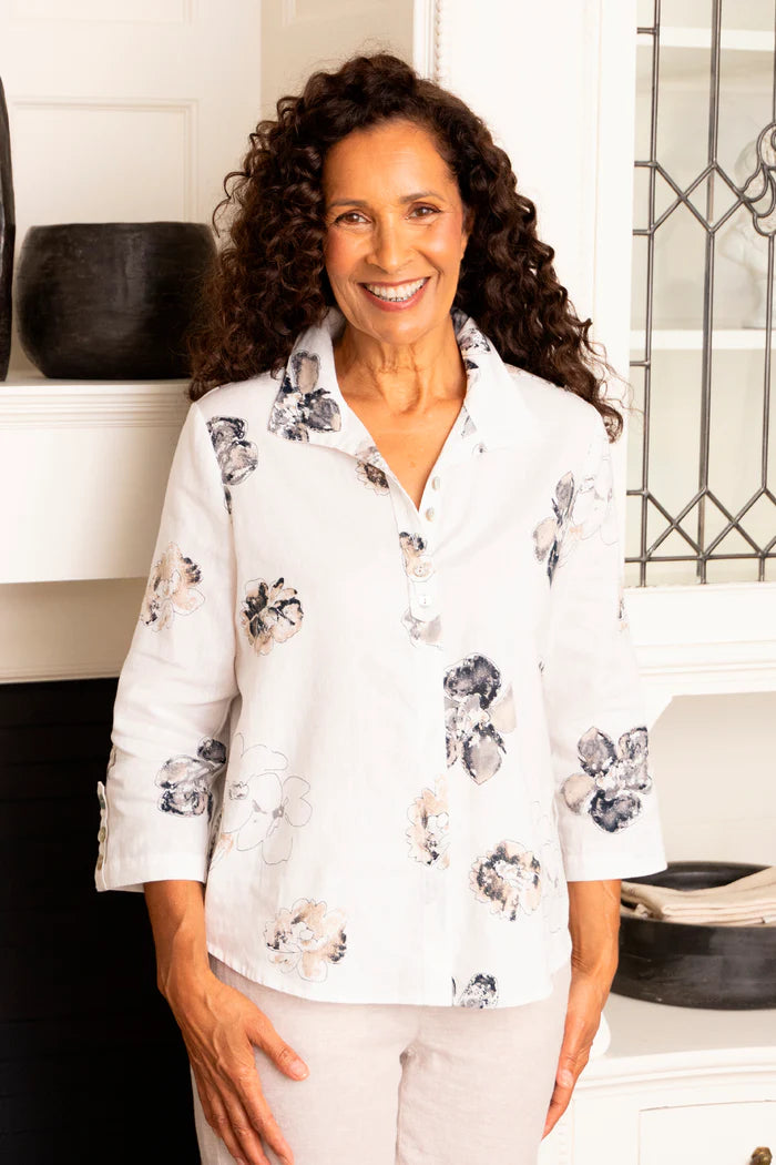 Linen Floral Retro Swing Shirt