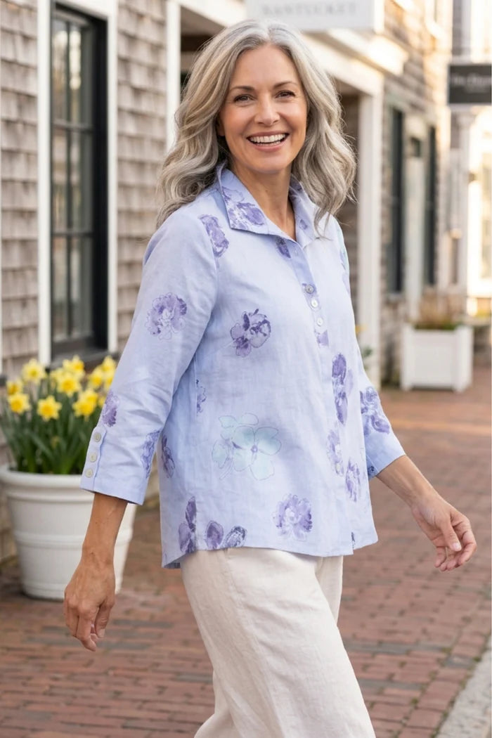 Linen Floral Retro Swing Shirt
