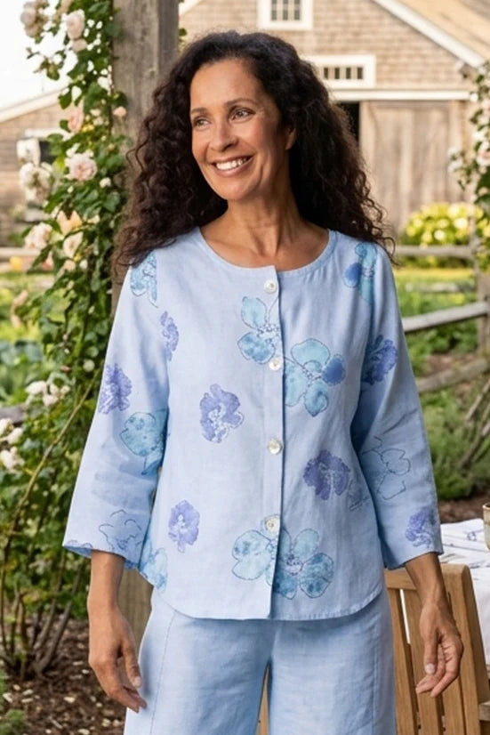 Linen Floral Button Up Blouse