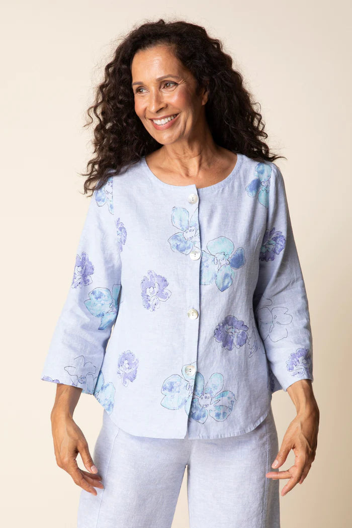 Linen Floral Button Up Blouse