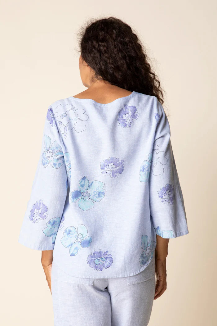 Linen Floral Button Up Blouse