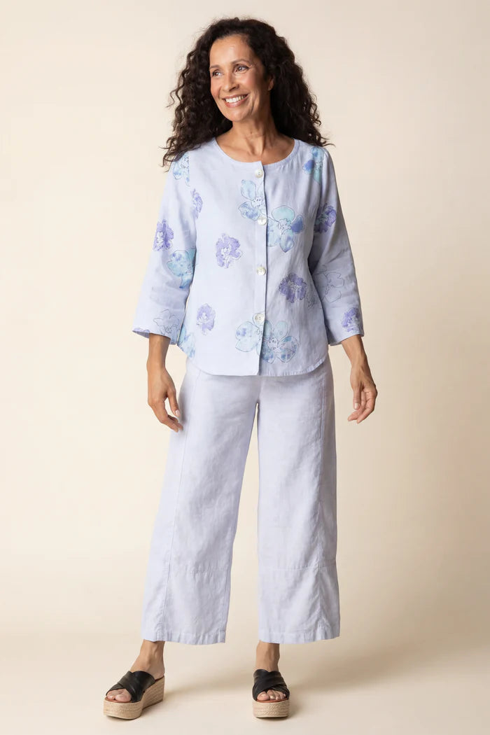Linen Floral Button Up Blouse