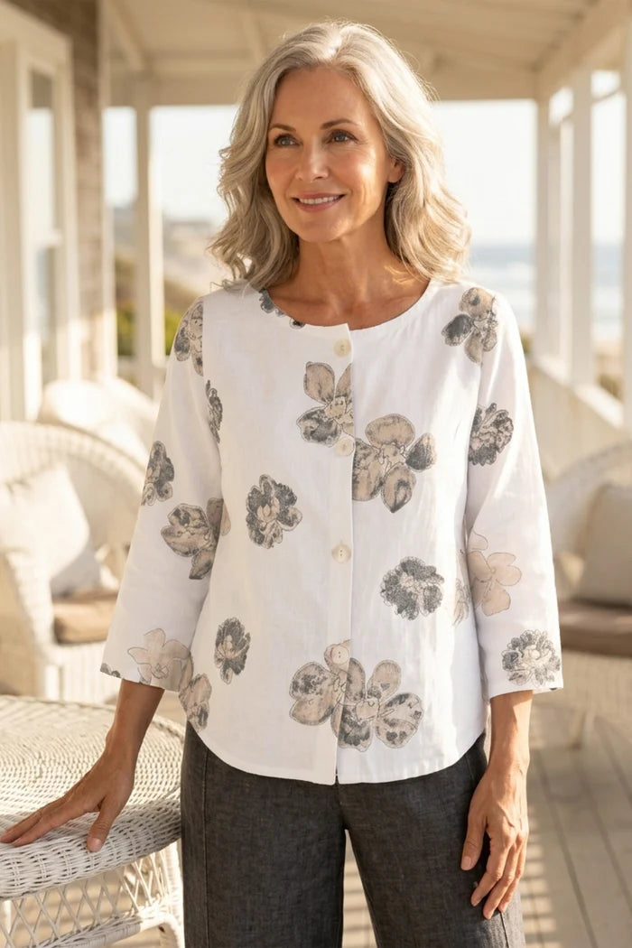 Linen Floral Button Up Blouse
