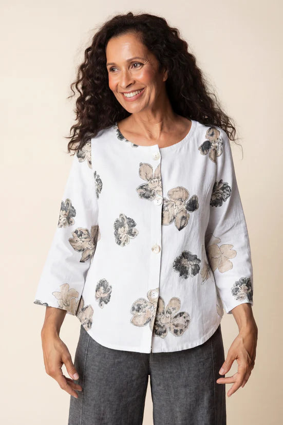 Linen Floral Button Up Blouse