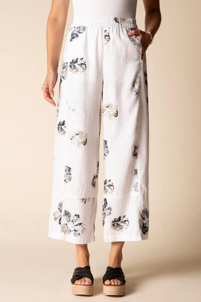Linen Floral Seamed Crop Pant