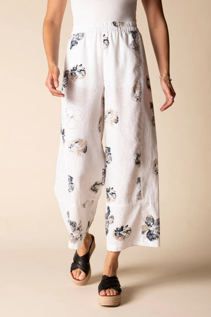 Linen Floral Seamed Crop Pant