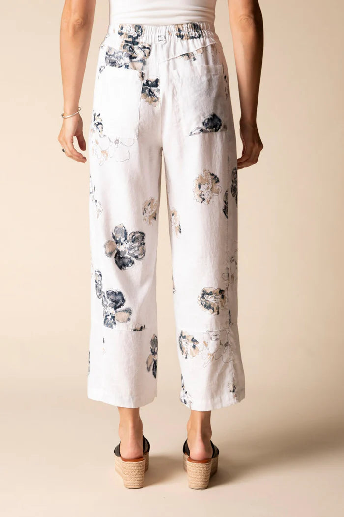 Linen Floral Seamed Crop Pant