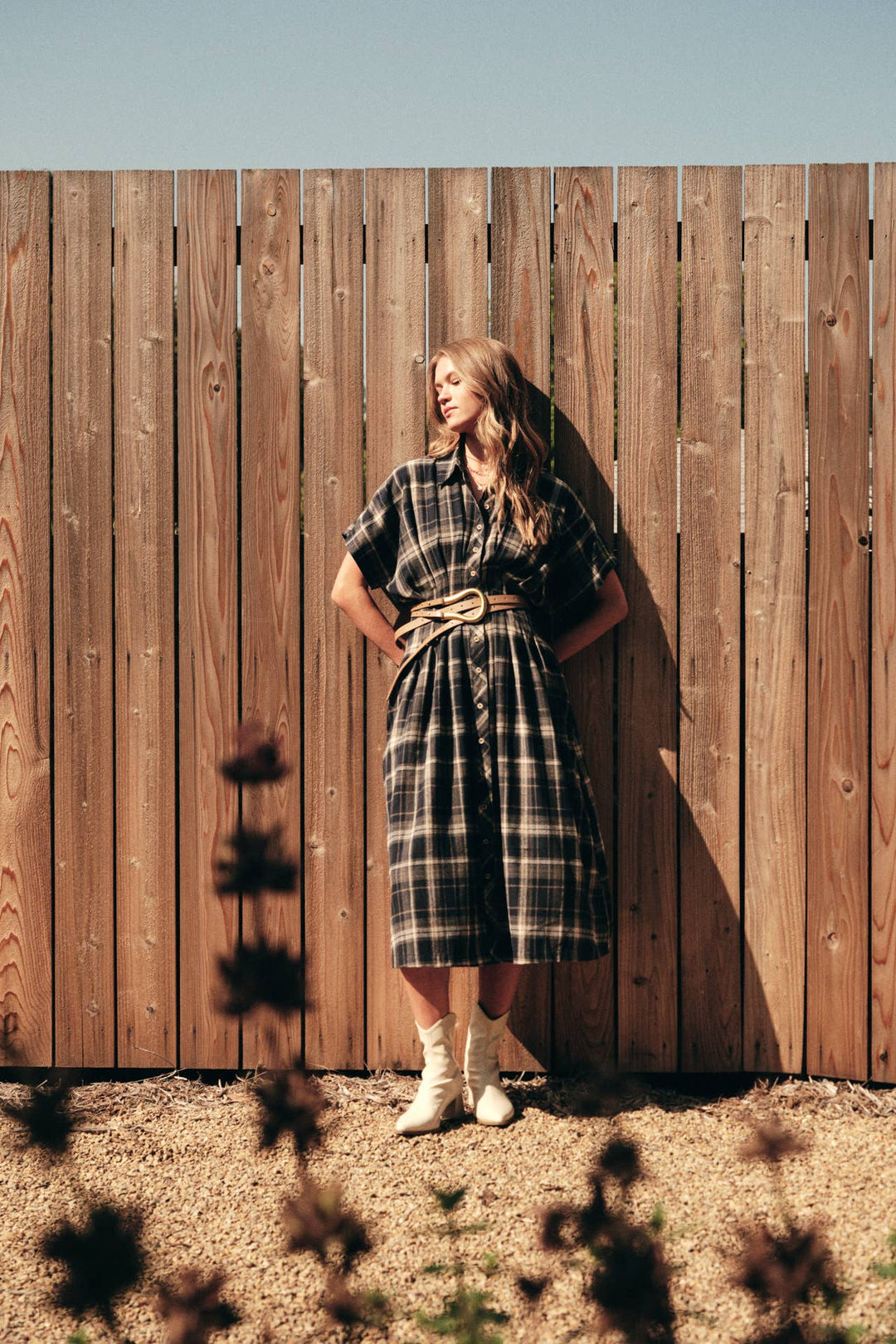 Rustic Pathway Pin-Tucked Waist Plaid Transition Dress