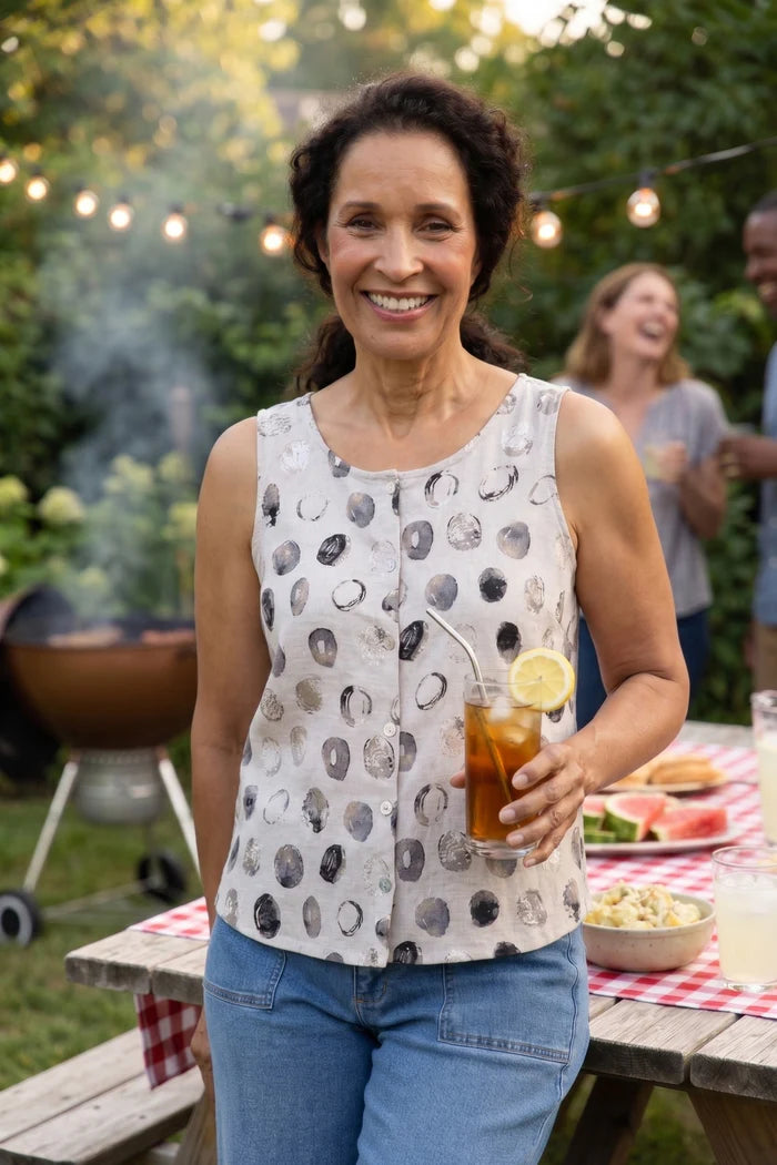 Linen Dot Pleat Back Tank