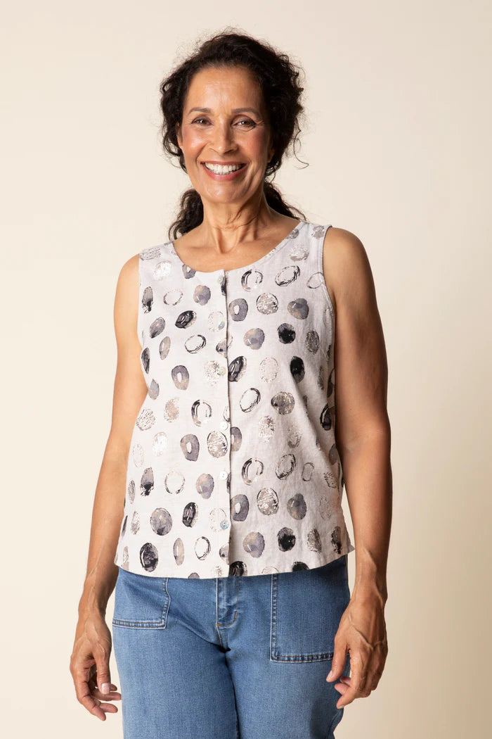 Linen Dot Pleat Back Tank