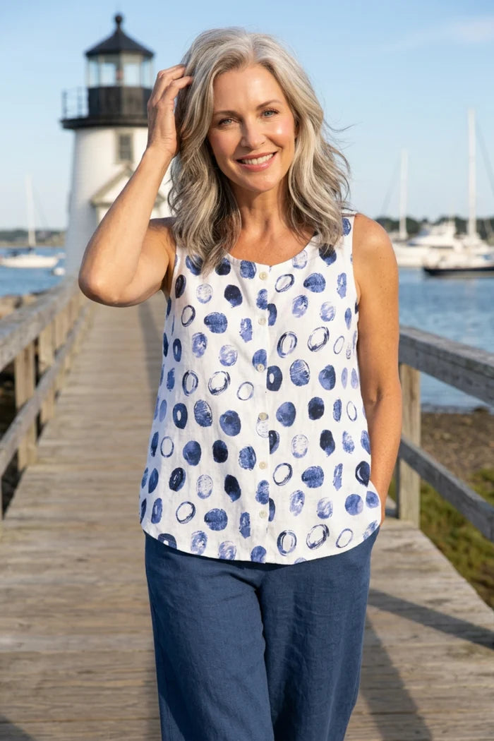 Linen Dot Pleat Back Tank