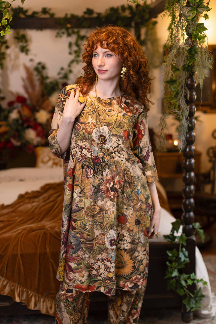 Golden Hour Artist Dress Tunic w/ Pockets & Floral Print
