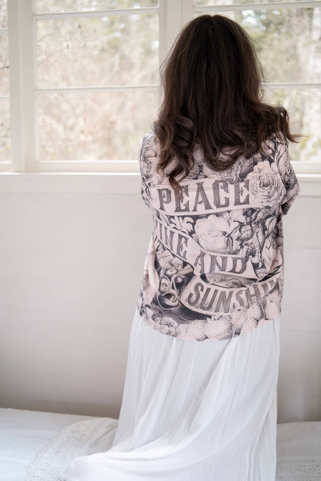 Peace Wine & Sunshine Pixie Duster Cropped Kimono Blush