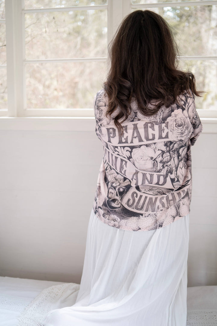 Peace Wine & Sunshine Pixie Duster Cropped Kimono Blush