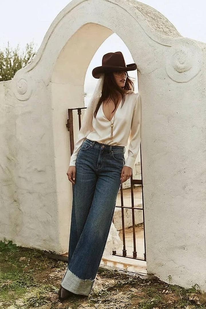 Tummy Control High Rise Cuffed Wide Leg Jean